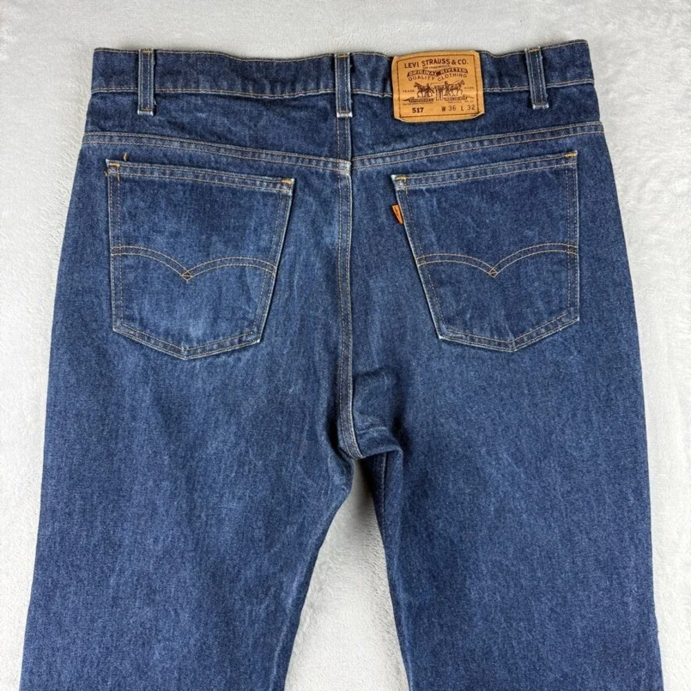 Vintage Levis 517 Jeans Mens 36x32 Blue 90s Orange Tab Bootcut Denim Made In USA